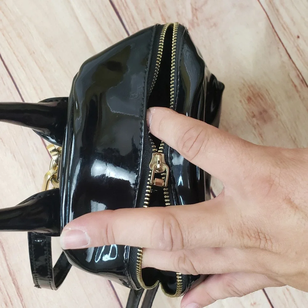 Bebe Mini Backpack Black Patent‎ Gold Hardware Convertible Crossbody Broken Zip*